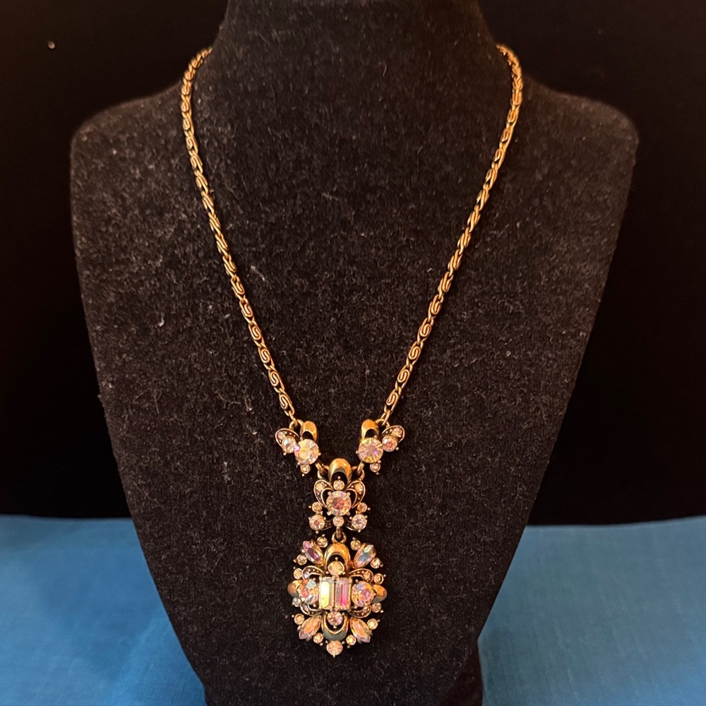 Vintage Hollycraft Copri 195 Sparkling AB Rhinestones Pendant Necklace